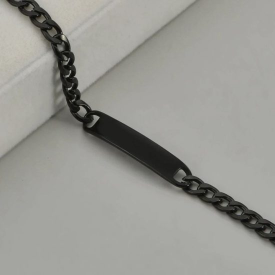 Bratara pentru barbati Model Cuban Chain Bratara cu lant din zale si tablita metalica Negru