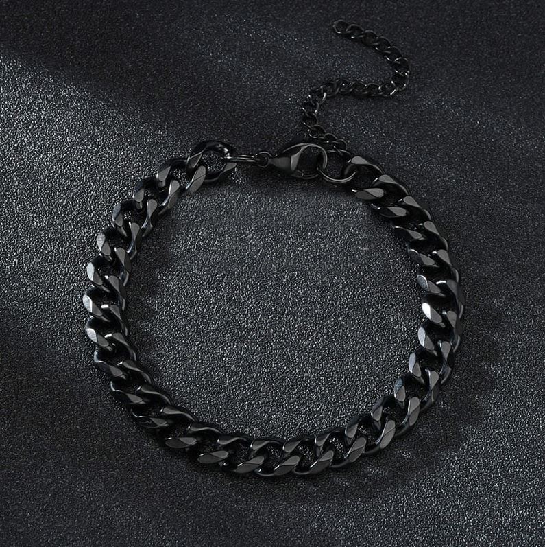 Bratara Cuban Chain din zale pentru Barbati din Stainless steel Negru