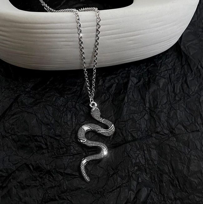 Lantisor Sarpe Punk snake pentru Femei Stainless steel Argintiu