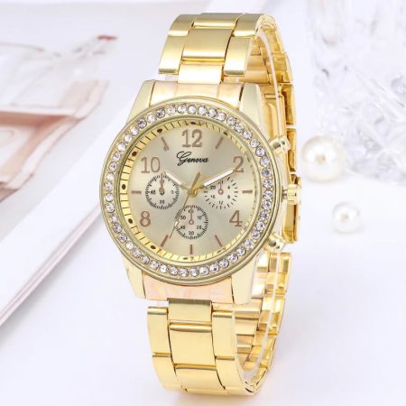 Classic Crystal Geneva pentru Femei Quartz Analog Curea metalica Auriu