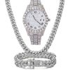 Set Cadou 3 Accesorii Cubaneze, Barbati, Cristale Zirconiu, Model Crystal Waterfall, Stainless-steel, Argintiu