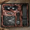 Set Cadou 5 Accesorii, Barbati, Ceas si Portofel, Model Clasic Business, Leather look, Negru