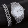 Set Cadou 2 Accesorii Cubaneze, Ceas + Bratara, Cristale Zirconiu, Crystal Waterfall, Metal, Argintiu