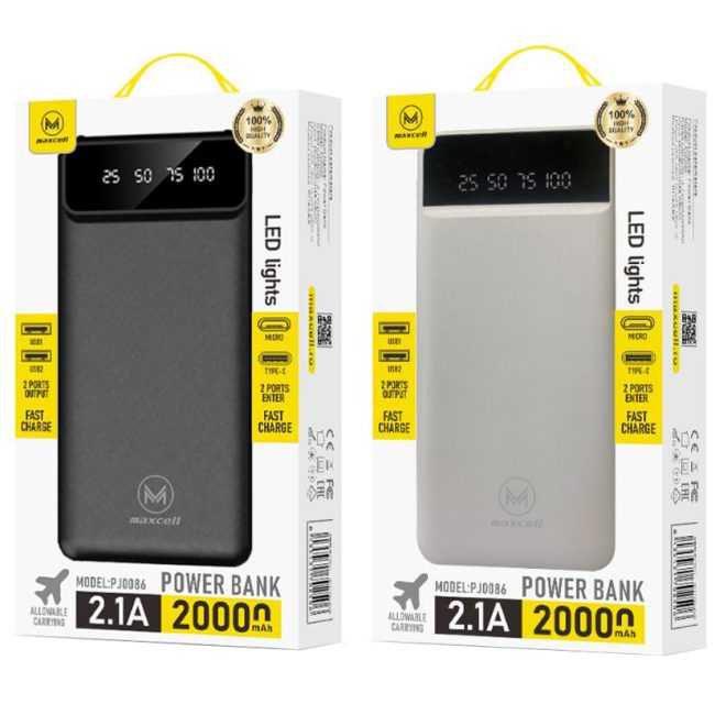 Baterie Maxcell PJ0086 Capacitate 20.000mAh Dual USB Lanterna LED