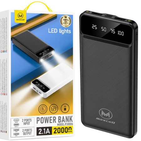 Baterie Maxcell PJ0068, Capacitate 20.000mAh, Dual USB, Afisaj LED si Lanterna, Negru
