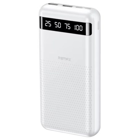 Powerbank Remax RPP-11, Baterie 20.000mAh, Dual USB + Type-C, Afisaj LED, Alb