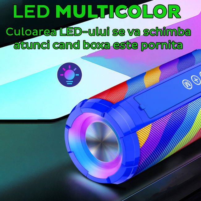 Boxa Portabila BT KSC 609 Lumini colorate Autonomie 5 Ore USB microSD Multicolor Albastru