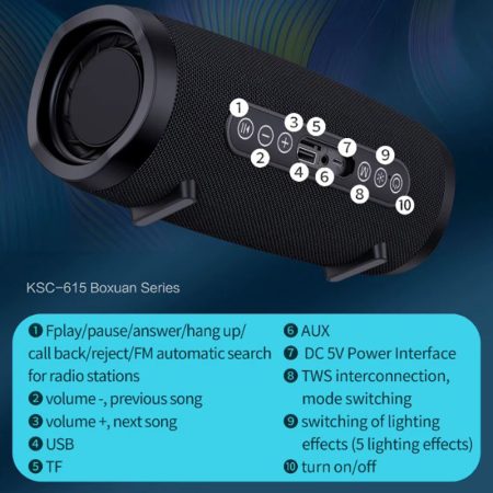 Boxa Portabila BT KSC 615 Lumini RGB Autonomie 4 Ore USB TF 1800mAh 2