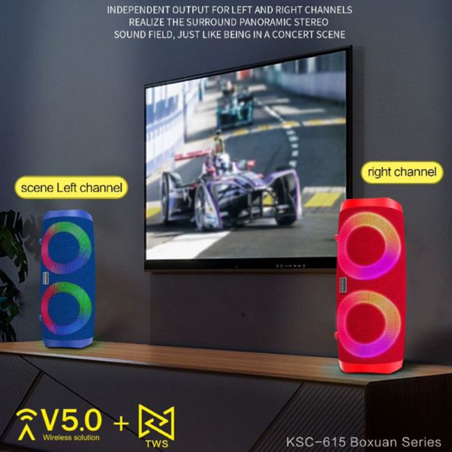 Boxa Portabila BT KSC 615 Lumini RGB Autonomie 4 Ore USB TF 1800mAh Rosu si albastru