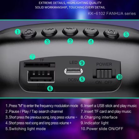 Boxa Portabila KK 6102 Baterie 1500mAh Lumini RGB Bluetooth TWS 2