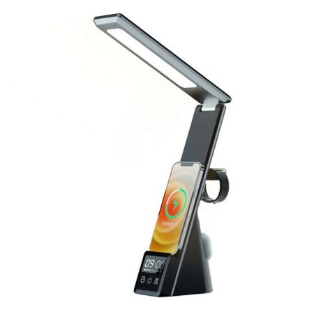 Suport Lampa 4 in 1, Incarcare Wireless, Ceas, 3 Tipuri Lumina, Ajustabil