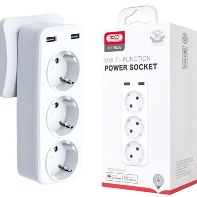 adaptor priza dual usb xo wl08 3 ac power socket conector eu alb