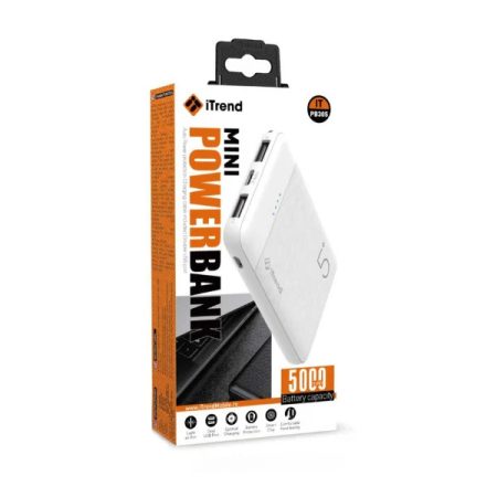 Baterie Externa Mini, iTrend PB305, Capacitate 5000 mAh, Incarcare Rapida, Alb