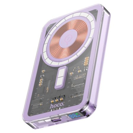 Baterie Magsafe Hoco Q14, Mini Powerbank, Capacitate 5000mAh, Incarcare wireless rapida, Mov