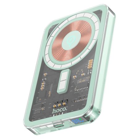 Baterie Magsafe Hoco Q14, Mini Powerbank, Capacitate 5000mAh, Incarcare wireless rapida, Verde