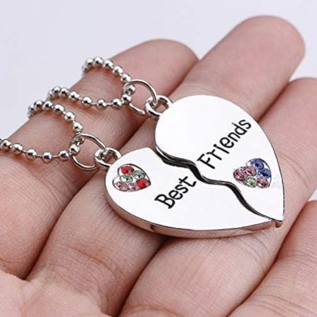 bijuterii best friends pandantiv inima curcubeu pietricele 2 coliere argintiu 3