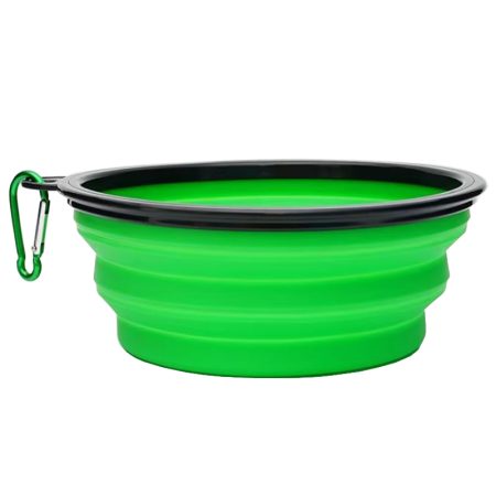 Bol Pliabil pentru Animale, Capacitate 350ML, Carabina integrata, Silicon, Verde