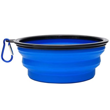 Bol Pliabil pentru Animale, Capacitate 350ML, Carabina integrata, Silicon, Albastru