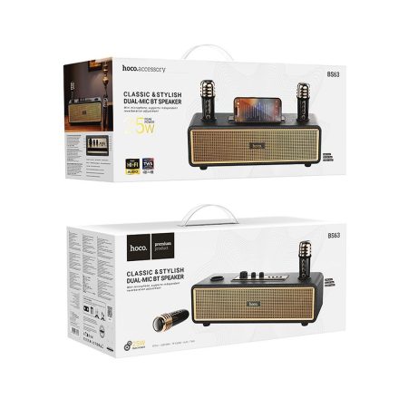 boxa bluetooth 2 microfoane wireless hoco bs63 ideal karaoke negru auriu 2
