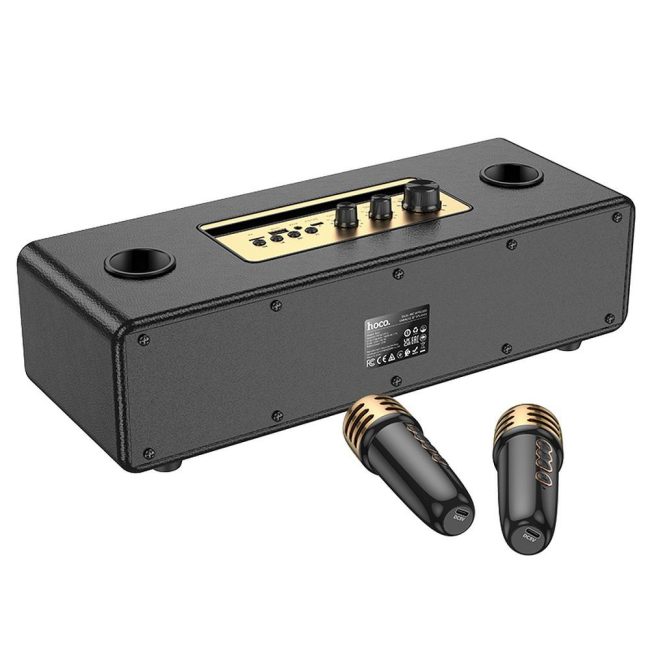 boxa bluetooth 2 microfoane wireless hoco bs63 ideal karaoke negru auriu 4