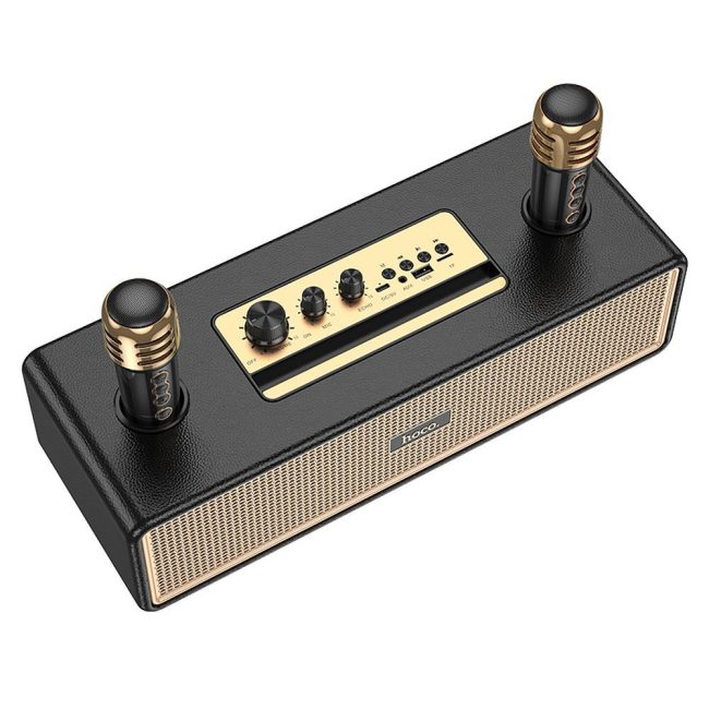 boxa bluetooth 2 microfoane wireless hoco bs63 ideal karaoke negru auriu 7