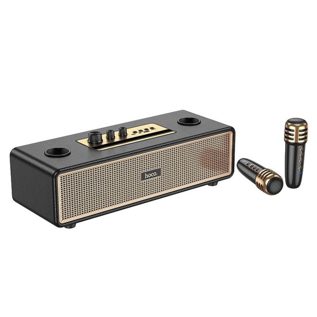 boxa bluetooth 2 microfoane wireless hoco bs63 ideal karaoke negru auriu 8