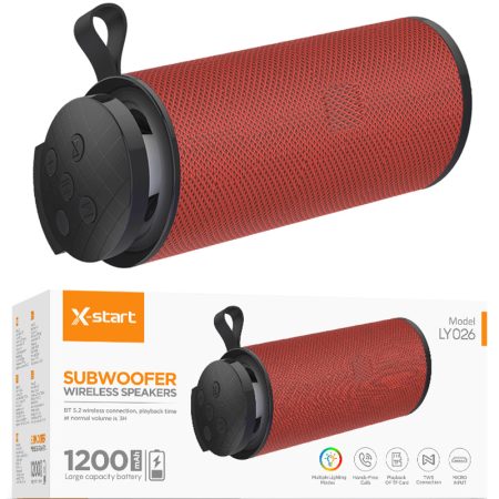 boxa bluetooth x start ly026 wireless speaker capacitate 1200mah autonomie 3 ore lumina rgb rosu 2