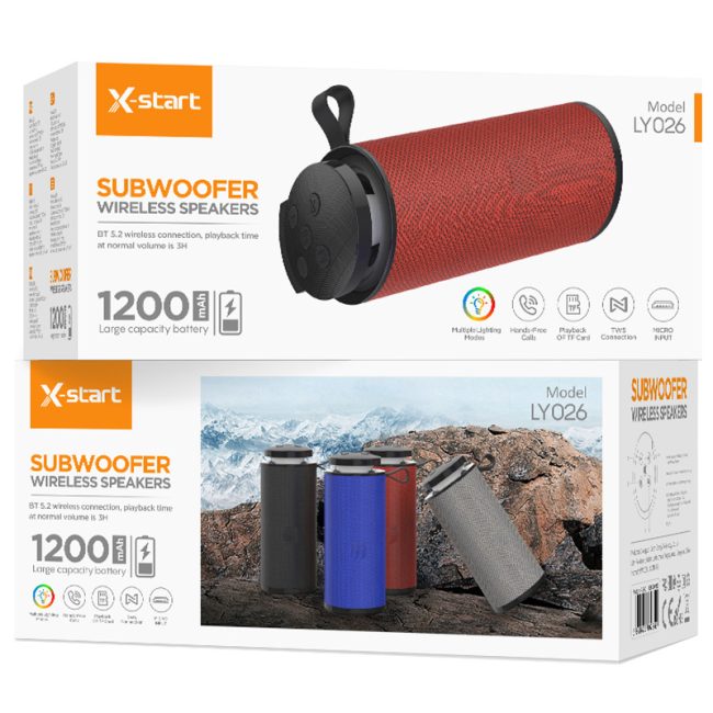 boxa bluetooth x start ly026 wireless speaker capacitate 1200mah autonomie 3 ore lumina rgb rosu 3