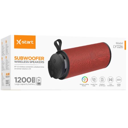 boxa bluetooth x start ly026 wireless speaker capacitate 1200mah autonomie 3 ore lumina rgb rosu
