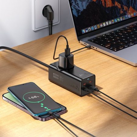 cablu prelungitor cu incarcator integrat usb 3x type c qc30 3a 67w ns9 2m negru 3