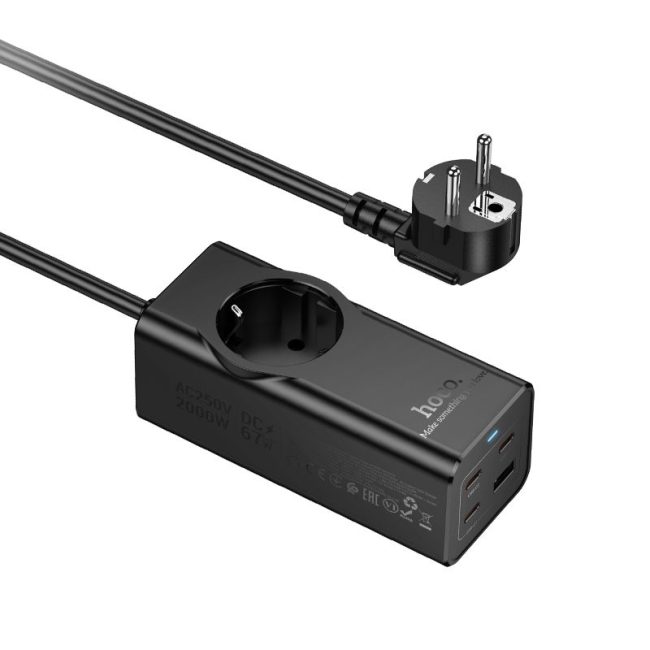 cablu prelungitor cu incarcator integrat usb 3x type c qc30 3a 67w ns9 2m negru 8