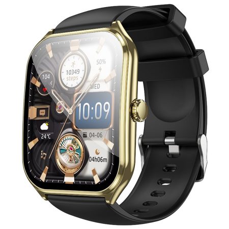 Ceas Smartwatch Hoco cu Functie Apelare, Ecran AMOLED 1.96 inch, Rezistent la apa IP67, Model Y28, Negru/Auriu