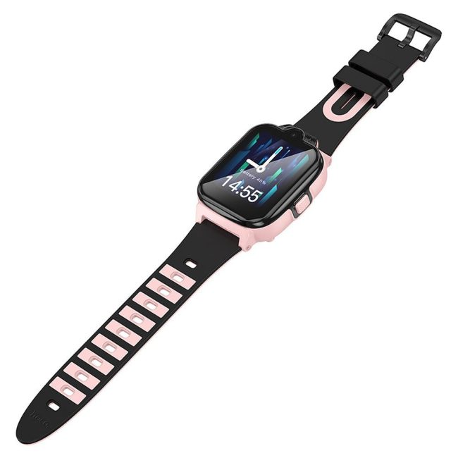 ceas smartwatch hoco pentru copii cu functie apelare 4g gps model y104 roz 4