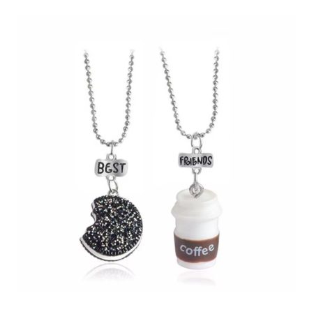 Coliere Haioase Prietene, Biscuit Și Cafea, Set Pandantive Pereche