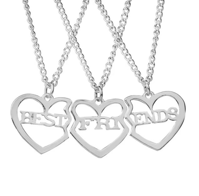coliere inima best friends 3 lantisoare inima simbol prietenie cadou emotionant argintiu