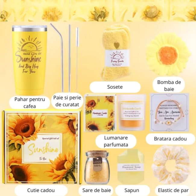 cutie cadou sunshine set relaxare femei 11 articole insorite accesorii relaxare galben 3