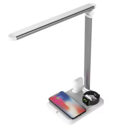 Incarcator Lampa 4 in 1 Model X-1 cu Incarcare Wireless, compatibil Apple, Argintiu-Alb