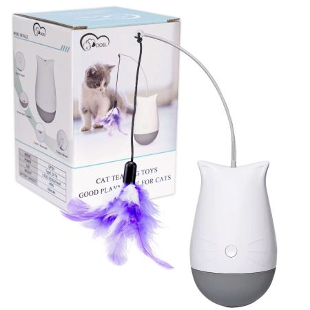 Jucarie Interactiva cu Flugi, pentru Pisici, Rotativa, Baterie 500mAh, Alb