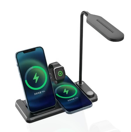 Lampa 4 in 1, Incarcare Wireless, iPhone/Android, Apple Watch, 15W, Negru