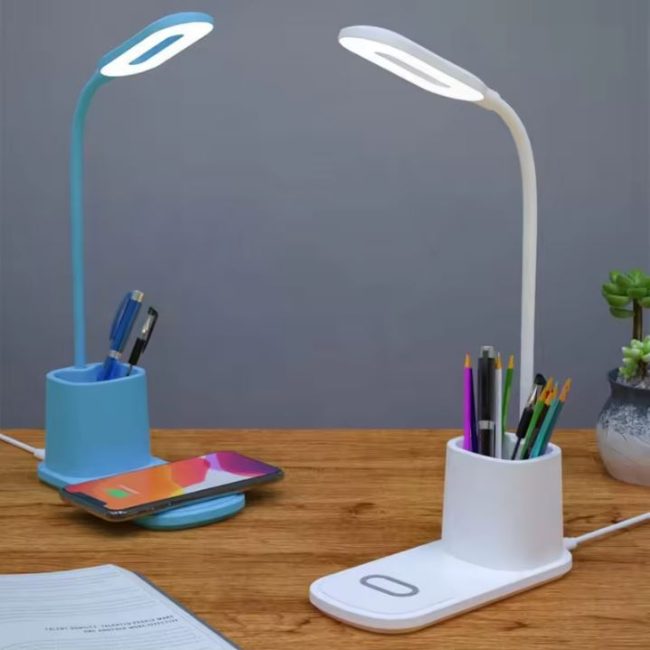 lampa cu incarcare wireless 10w suport pixuri model g n15 lumina 3 trepte alb 2