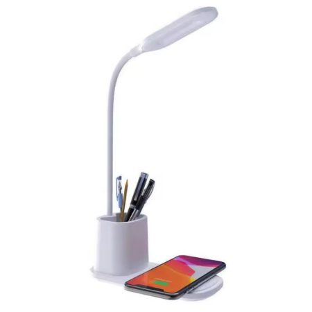 lampa cu incarcare wireless 10w suport pixuri model g n15 lumina 3 trepte alb