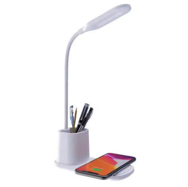lampa cu incarcare wireless 10w suport pixuri model g n15 lumina 3 trepte alb