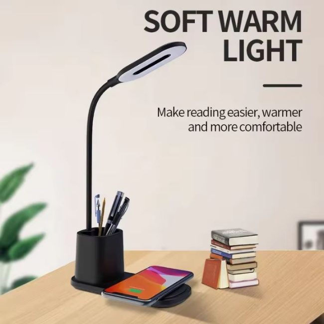 lampa cu incarcare wireless 10w suport pixuri model g n15 lumina 3 trepte negru 3