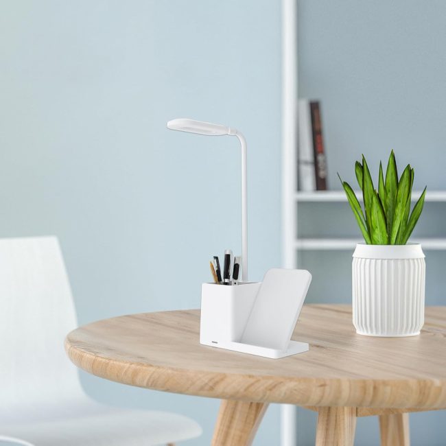 lampa cu incarcare wireless 10w suport pixuri model g n16 lumina 3 moduri alb