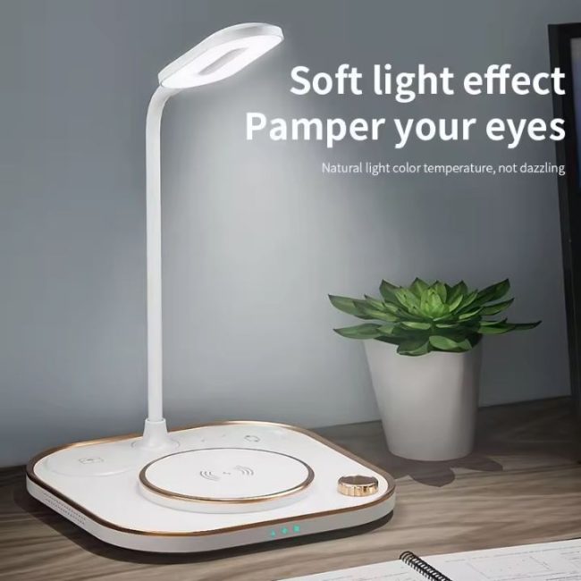 lampa cu incarcare wireless 4 in 1 model x3 g n25 ajustare luminozitate compatibila apple alb 2