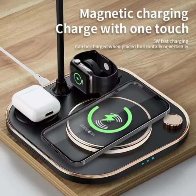lampa cu incarcare wireless 4 in 1 model x3 g n25 ajustare luminozitate compatibila apple negru 3