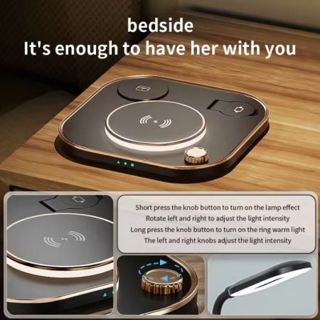 lampa cu incarcare wireless 4 in 1 model x3 g n25 ajustare luminozitate compatibila apple negru 4