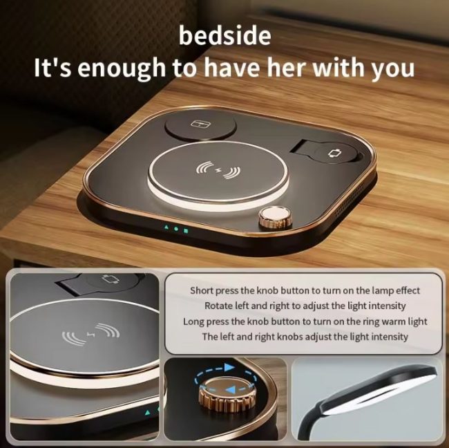 lampa cu incarcare wireless 4 in 1 model x3 g n25 ajustare luminozitate compatibila apple negru 4