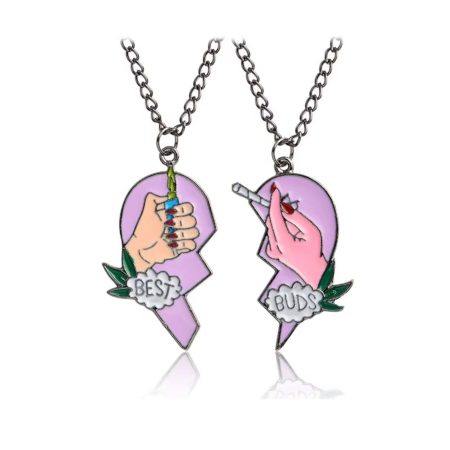 Lănțișoare Best Buds, Set 2 Bucăți, Design Urban, Cadou Prieteni, Mov