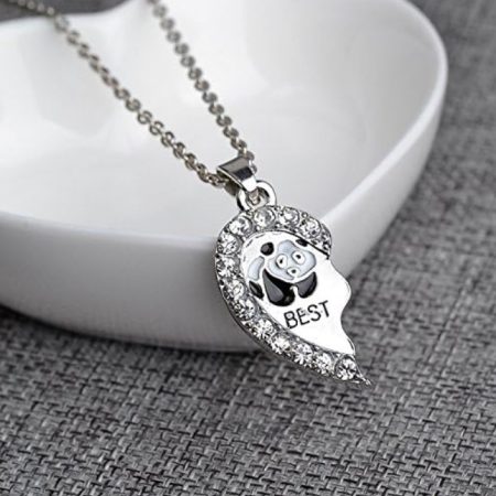 lantisoare best friends inima cu panda si cristale set 2 bucati argintiu 1
